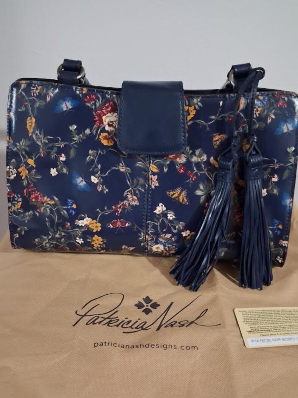 Patricia Nash Rienzo Satchel Leather Bag Butterfly Garden
